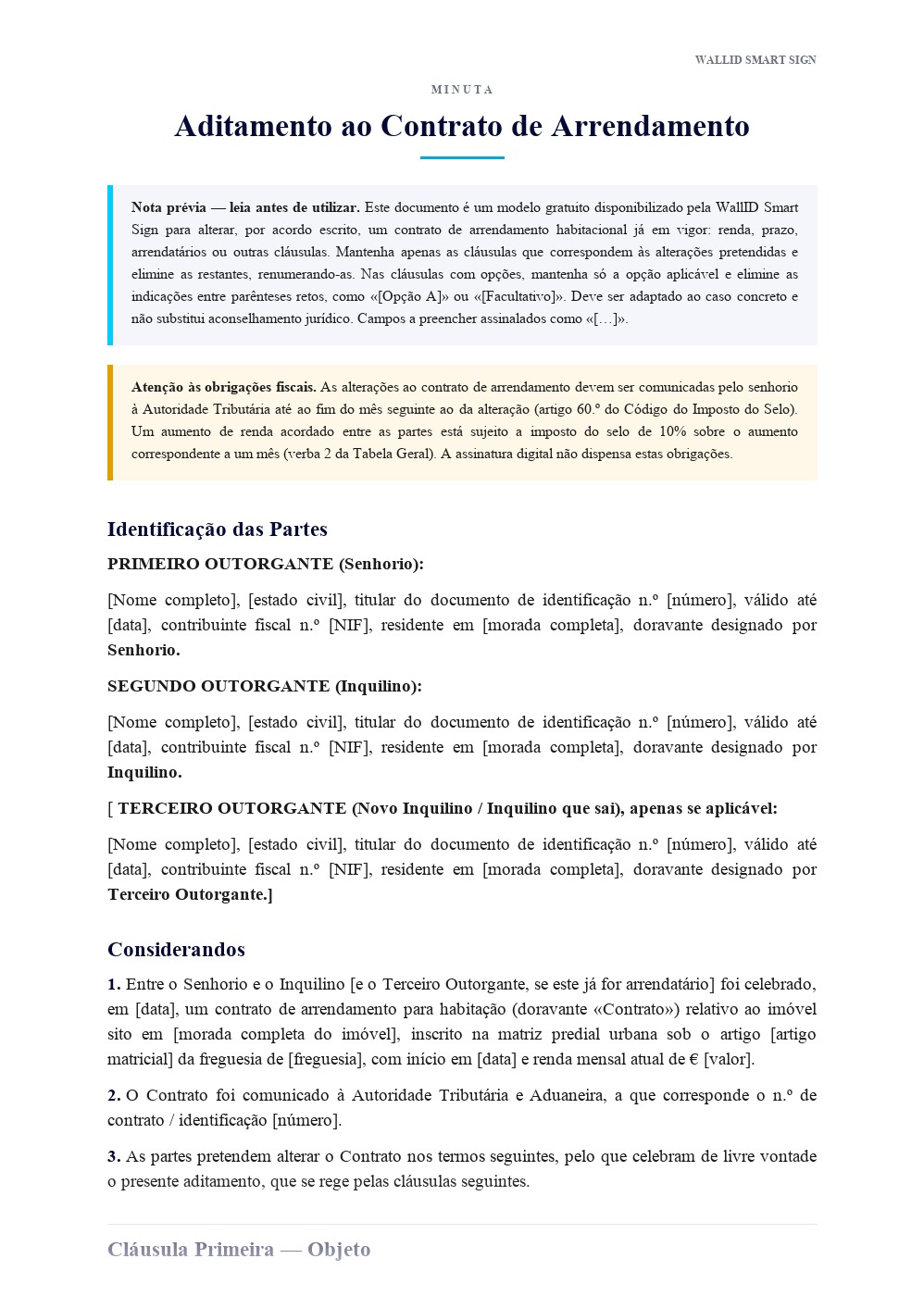 Pré-visualização: Aditamento ao Contrato de Arrendamento