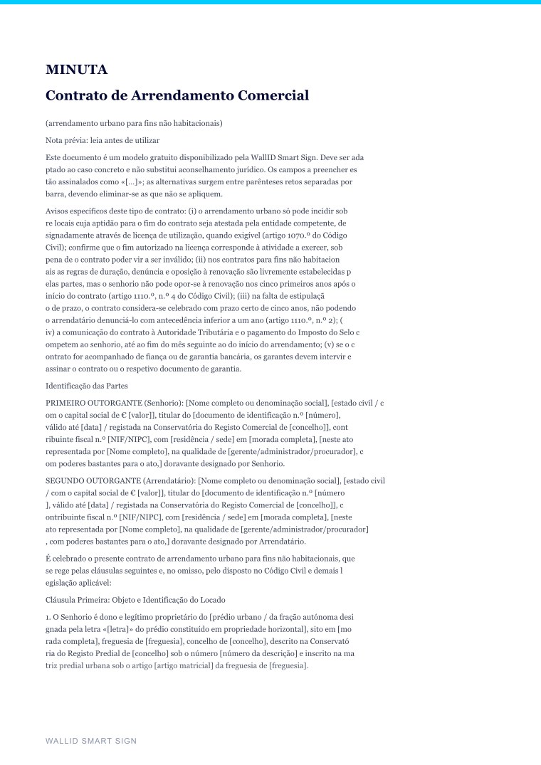 Pré-visualização: Minuta de Contrato de Arrendamento Comercial