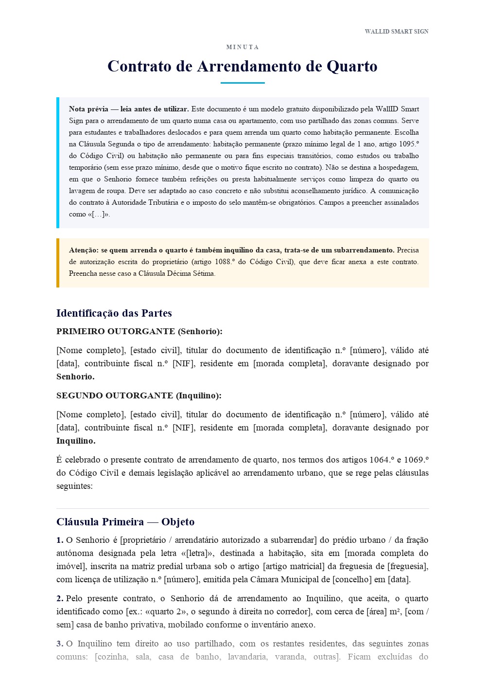 Pré-visualização: Minuta de Contrato de Arrendamento de Quarto