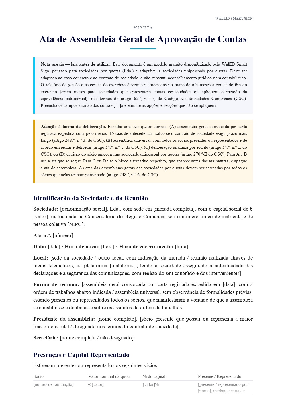 Pré-visualização: Ata de Aprovação de Contas (Sociedade por Quotas)