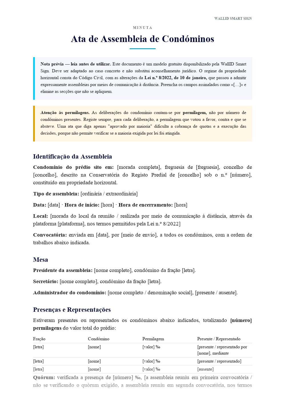 Pré-visualização: Modelo de Ata de Assembleia de Condóminos