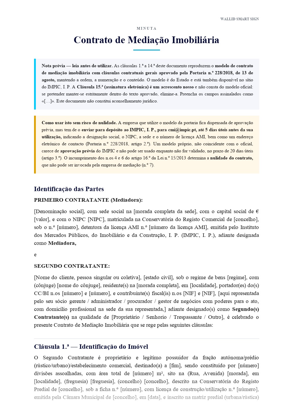 Pré-visualização: Minuta de Contrato de Mediação Imobiliária (CMI)