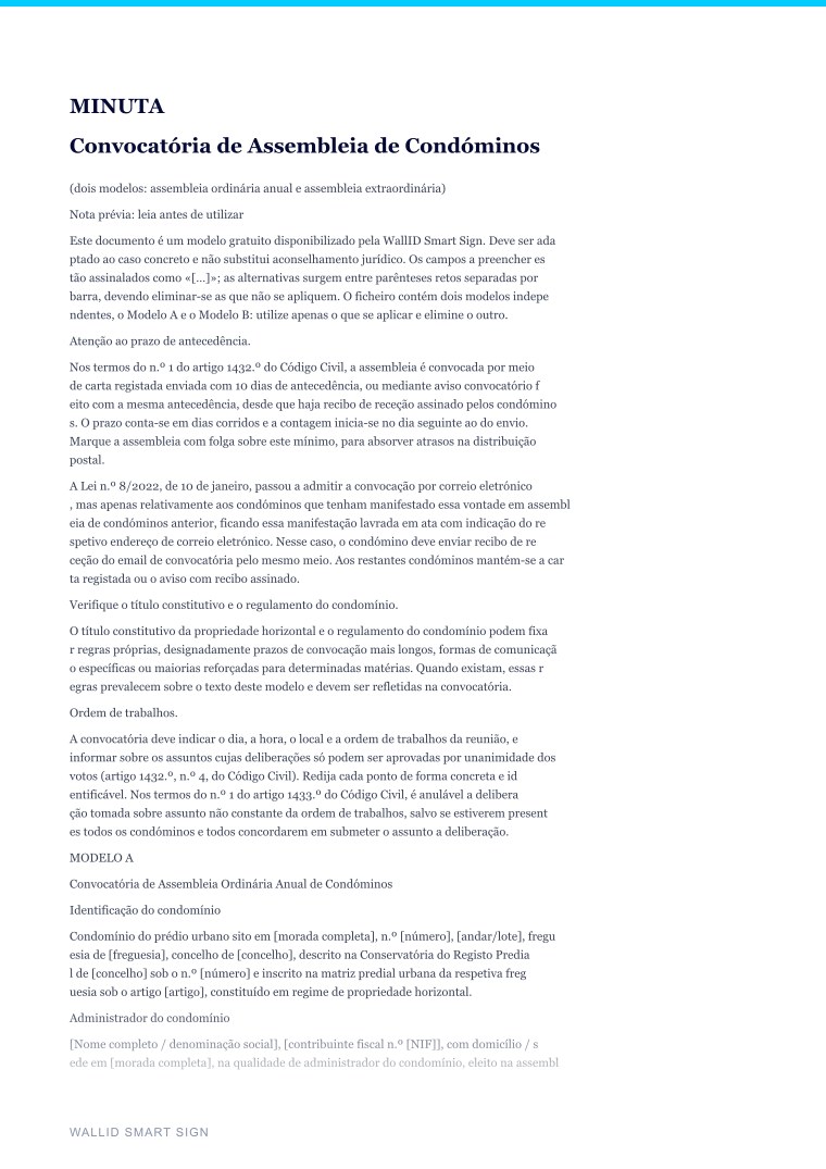 Pré-visualização: Minuta de Convocatória de Assembleia de Condóminos