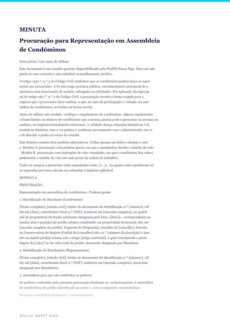 Pré-visualização: Minuta de Procuração para Assembleia de Condóminos