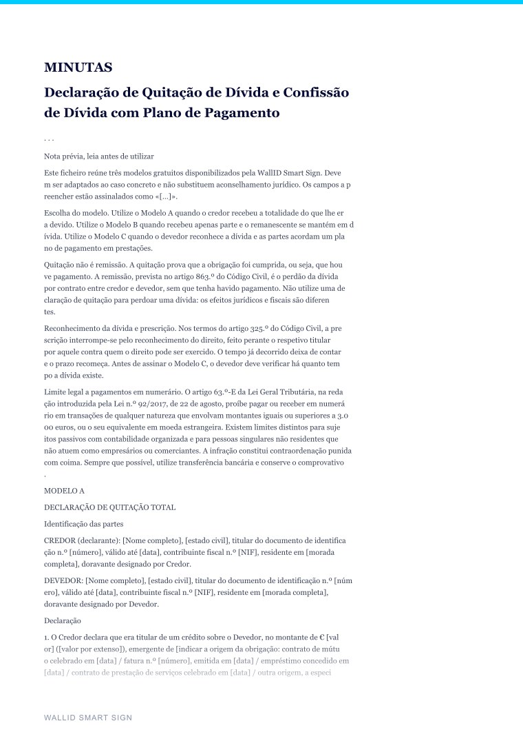 Pré-visualização: Minuta de Declaração de Quitação de Dívida