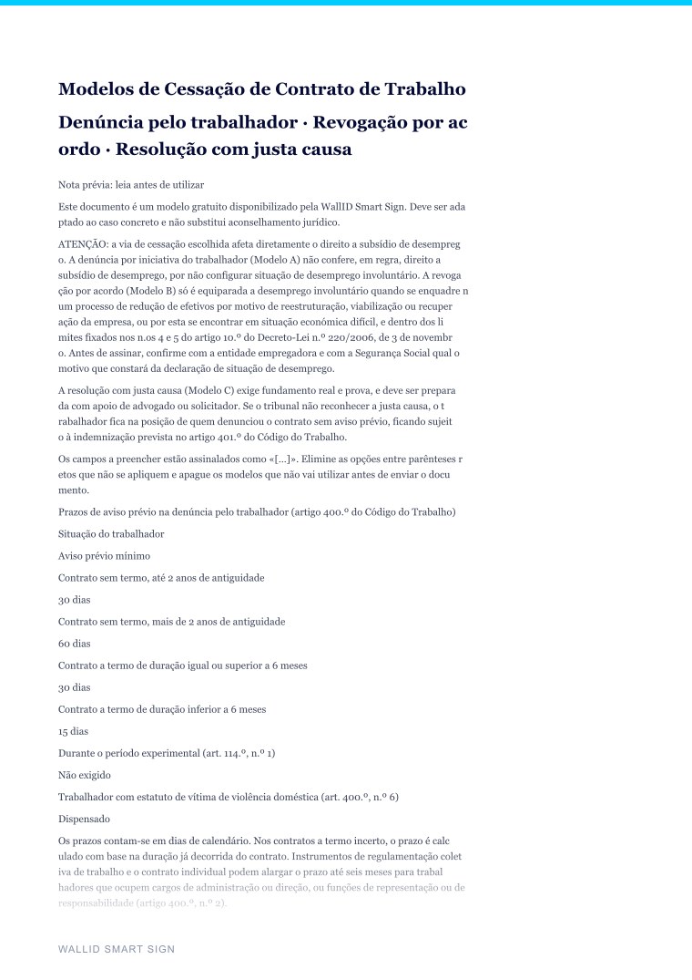 Pré-visualização: Modelos de Cessação de Contrato de Trabalho